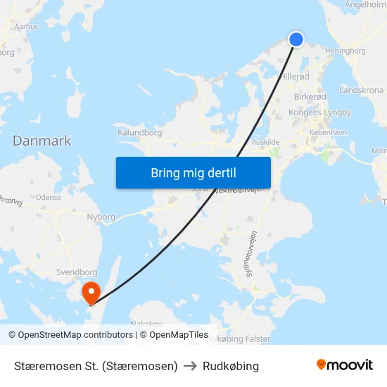 Stæremosen St. (Stæremosen) to Rudkøbing map