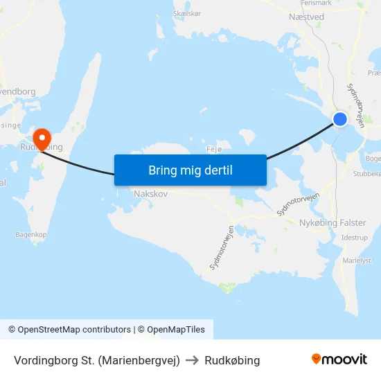 Vordingborg St. (Marienbergvej) to Rudkøbing map