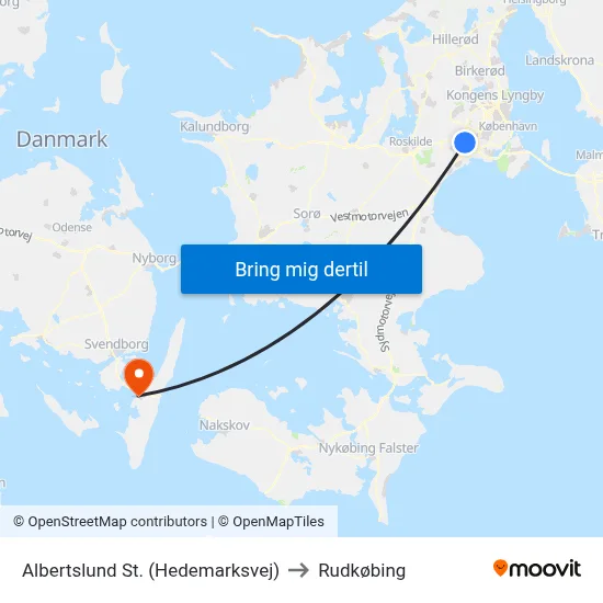 Albertslund St. (Hedemarksvej) to Rudkøbing map
