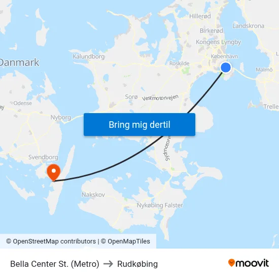 Bella Center St. (Metro) to Rudkøbing map