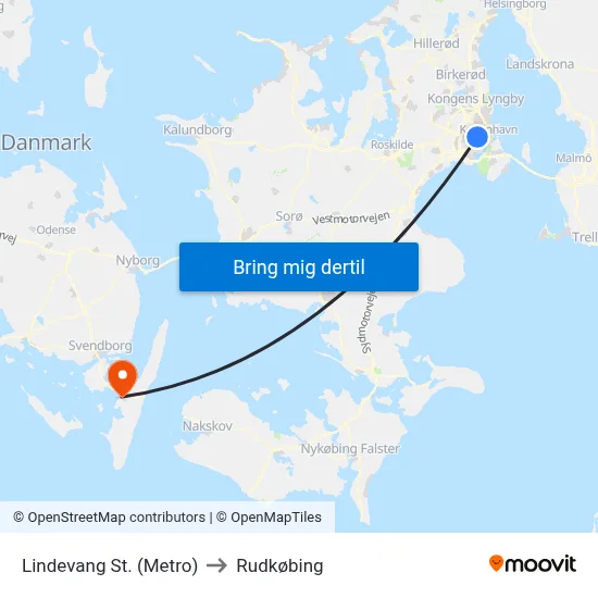 Lindevang St. (Metro) to Rudkøbing map