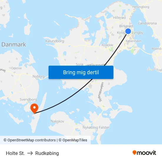 Holte St. to Rudkøbing map