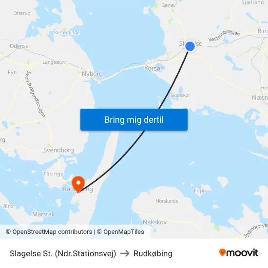 Slagelse St. (Ndr.Stationsvej) to Rudkøbing map