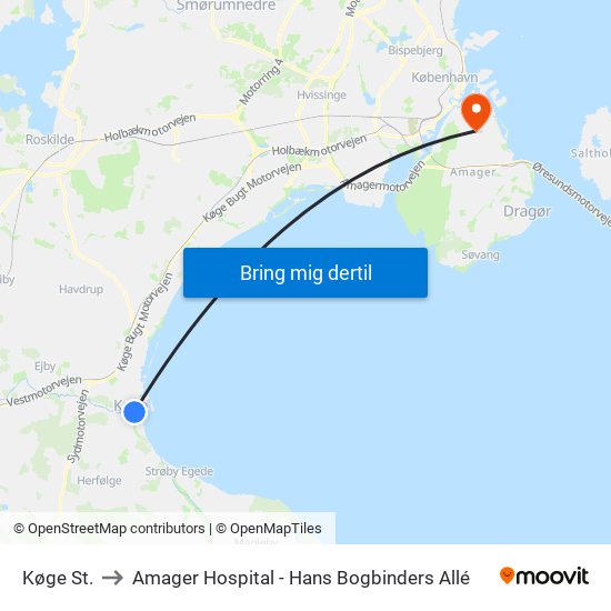 Køge St. to Amager Hospital - Hans Bogbinders Allé map
