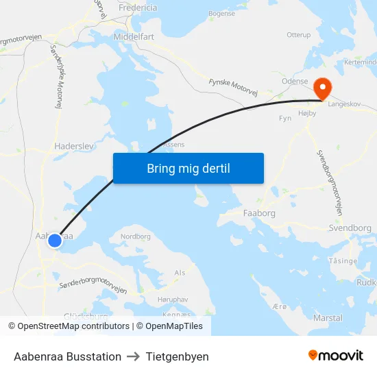 Aabenraa Busstation to Tietgenbyen map