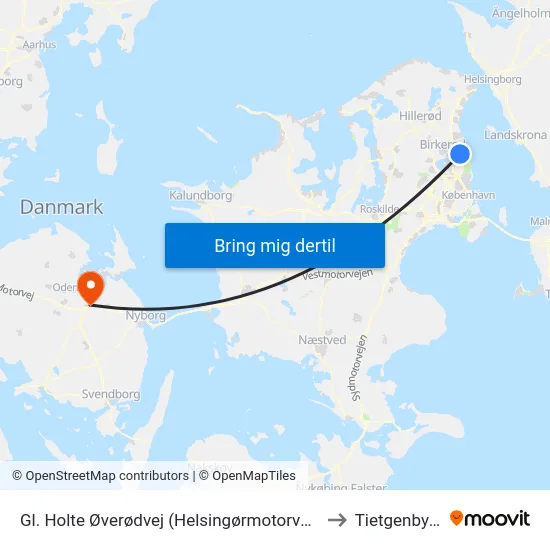 Gl. Holte Øverødvej (Helsingørmotorvejen) to Tietgenbyen map