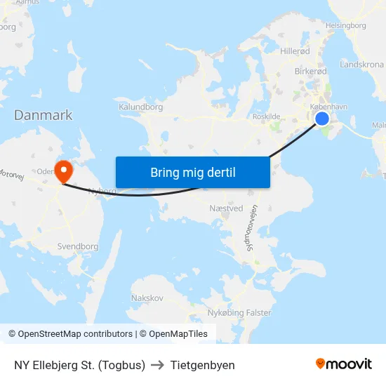 NY Ellebjerg St. (Togbus) to Tietgenbyen map