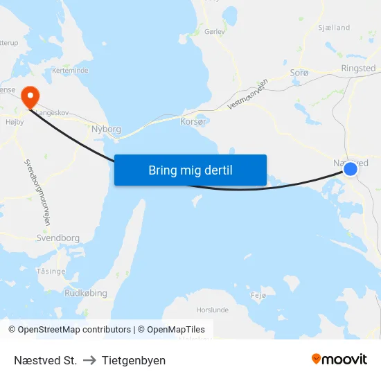 Næstved St. to Tietgenbyen map