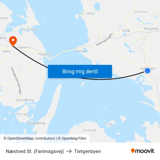 Næstved St. (Farimagsvej) to Tietgenbyen map
