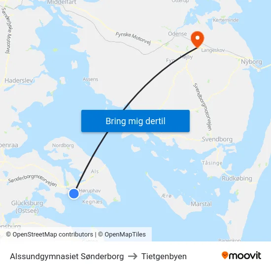 Alssundgymnasiet Sønderborg to Tietgenbyen map