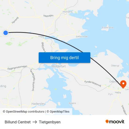Billund Centret to Tietgenbyen map