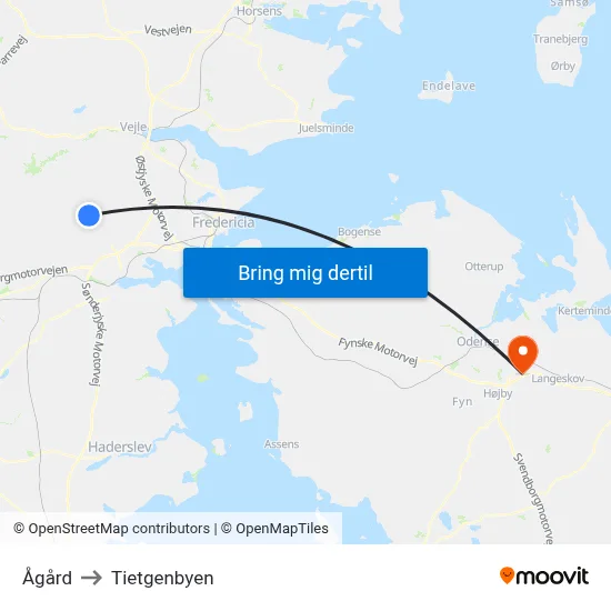 Ågård to Tietgenbyen map