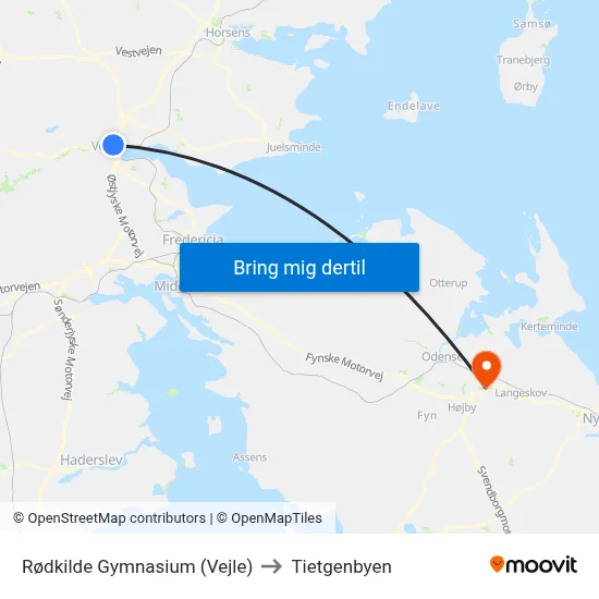 Rødkilde Gymnasium (Vejle) to Tietgenbyen map
