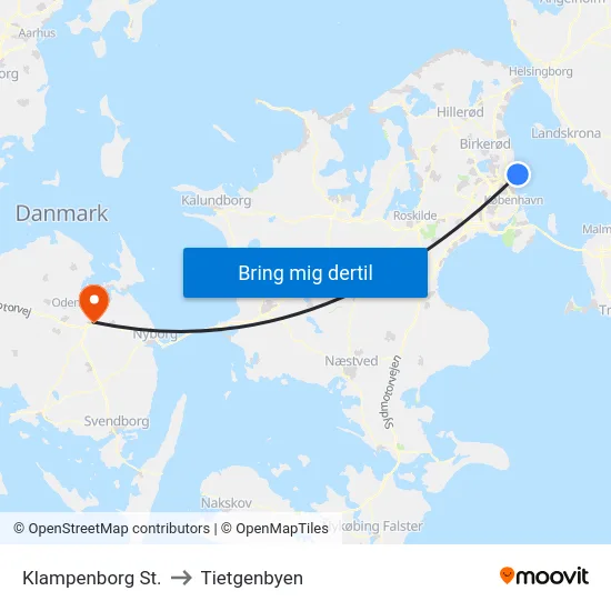Klampenborg St. to Tietgenbyen map