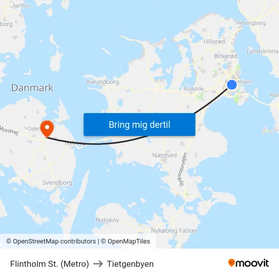 Flintholm St. (Metro) to Tietgenbyen map