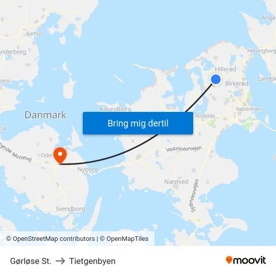 Gørløse St. to Tietgenbyen map
