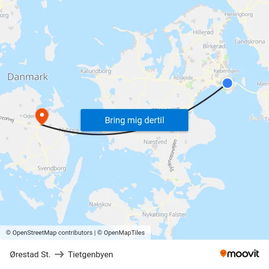 Ørestad St. to Tietgenbyen map