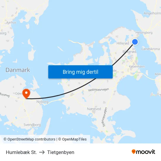 Humlebæk St. to Tietgenbyen map