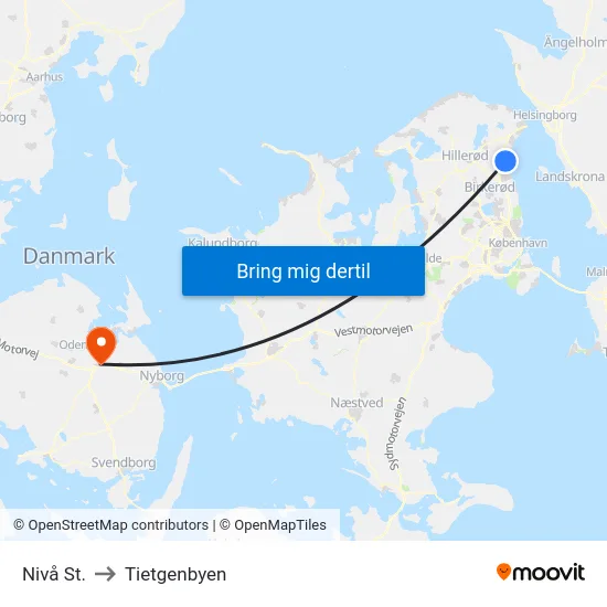 Nivå St. to Tietgenbyen map