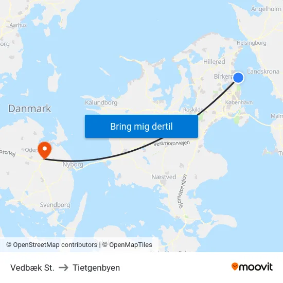 Vedbæk St. to Tietgenbyen map