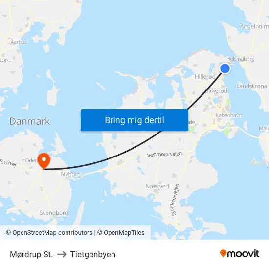 Mørdrup St. to Tietgenbyen map
