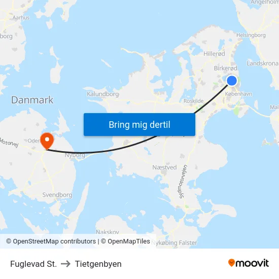 Fuglevad St. to Tietgenbyen map