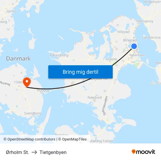 Ørholm St. to Tietgenbyen map