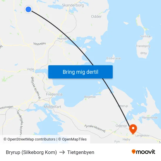 Bryrup (Silkeborg Kom) to Tietgenbyen map