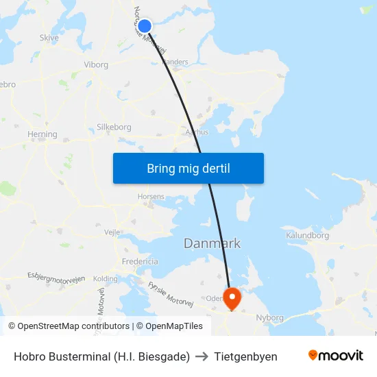 Hobro Busterminal (H.I. Biesgade) to Tietgenbyen map