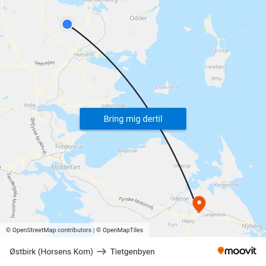 Østbirk (Horsens Kom) to Tietgenbyen map