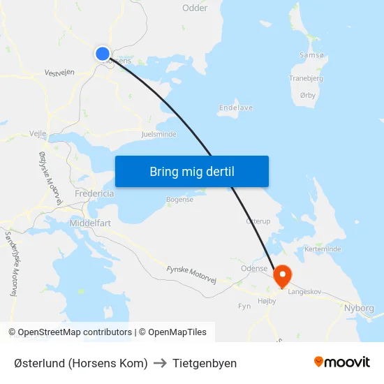 Østerlund (Horsens Kom) to Tietgenbyen map
