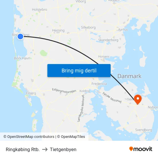 Ringkøbing Rtb. to Tietgenbyen map