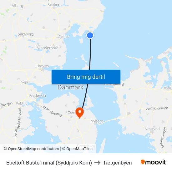 Ebeltoft Busterminal (Syddjurs Kom) to Tietgenbyen map