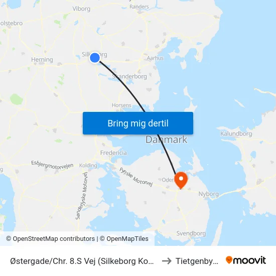 Østergade/Chr. 8.S Vej (Silkeborg Kom) to Tietgenbyen map