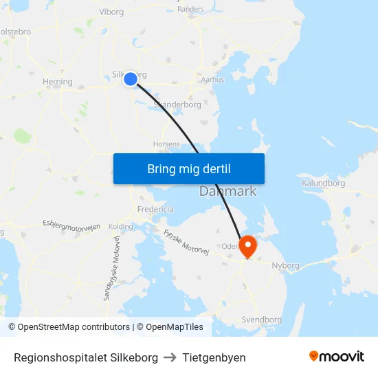 Regionshospitalet Silkeborg to Tietgenbyen map