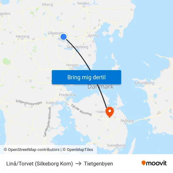 Linå/Torvet (Silkeborg Kom) to Tietgenbyen map