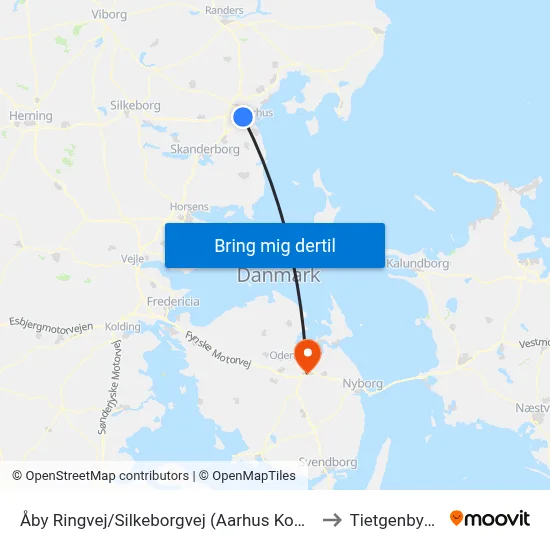 Åby Ringvej/Silkeborgvej (Aarhus Kom) to Tietgenbyen map