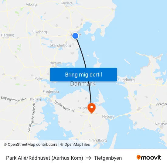 Park Allé/Rådhuset (Aarhus Kom) to Tietgenbyen map