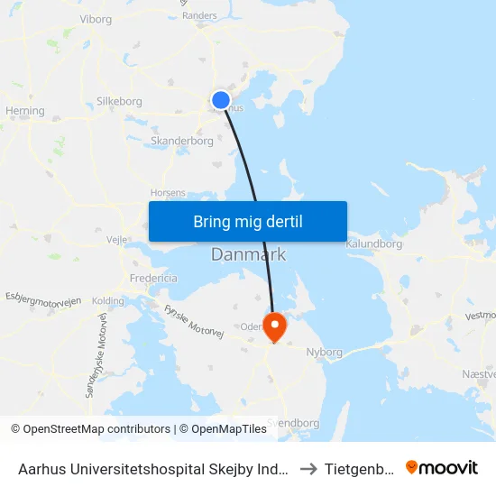 Aarhus Universitetshospital Skejby Indgang H to Tietgenbyen map