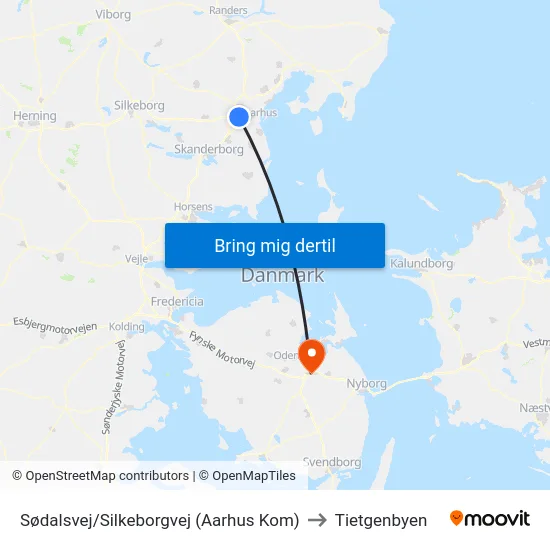Sødalsvej/Silkeborgvej (Aarhus Kom) to Tietgenbyen map