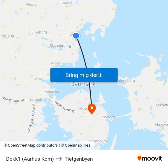 Dokk1 (Aarhus Kom) to Tietgenbyen map