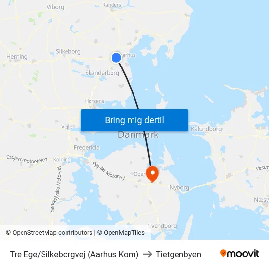 Tre Ege/Silkeborgvej (Aarhus Kom) to Tietgenbyen map