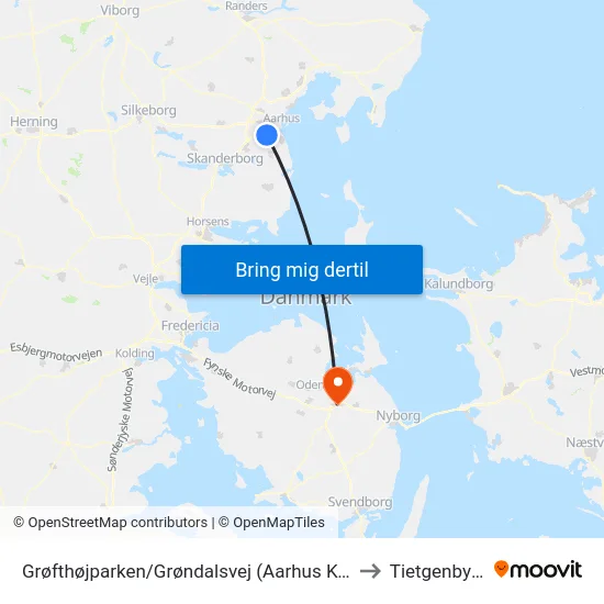 Grøfthøjparken/Grøndalsvej (Aarhus Kom) to Tietgenbyen map