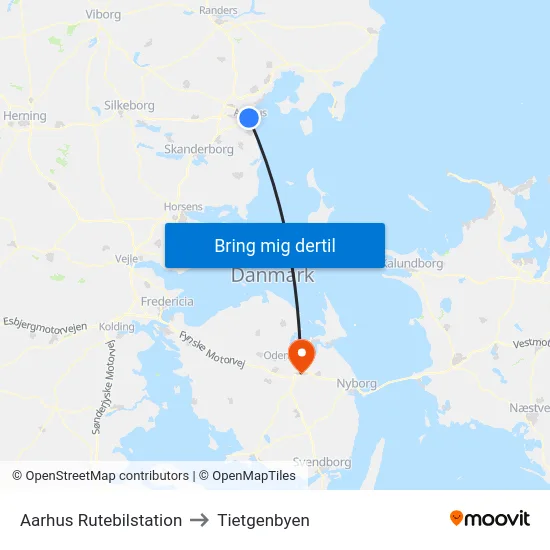 Aarhus Rutebilstation to Tietgenbyen map