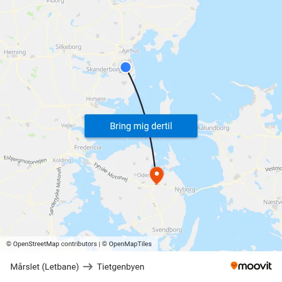 Mårslet (Letbane) to Tietgenbyen map