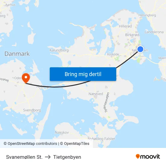 Svanemøllen St. to Tietgenbyen map