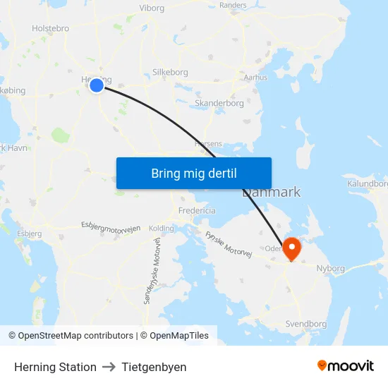 Herning Station to Tietgenbyen map