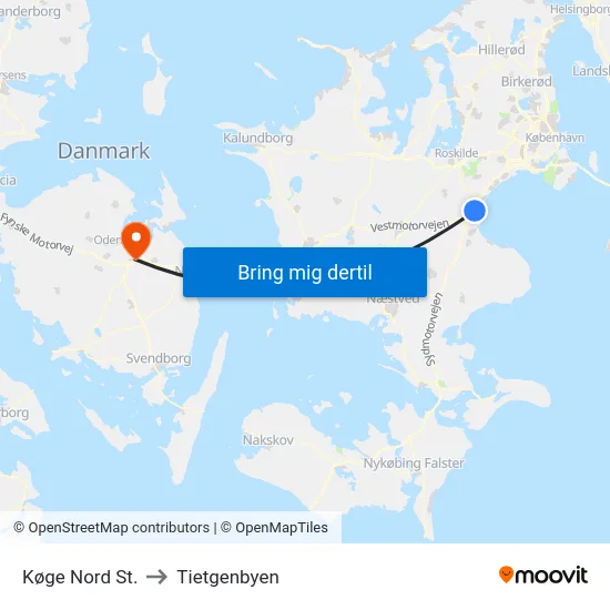 Køge Nord St. to Tietgenbyen map