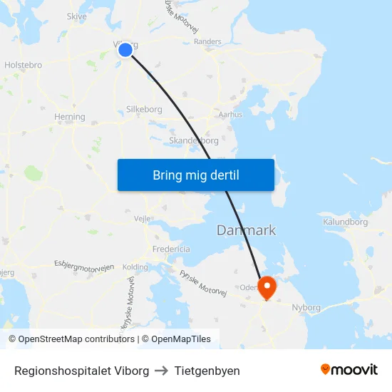 Regionshospitalet Viborg to Tietgenbyen map