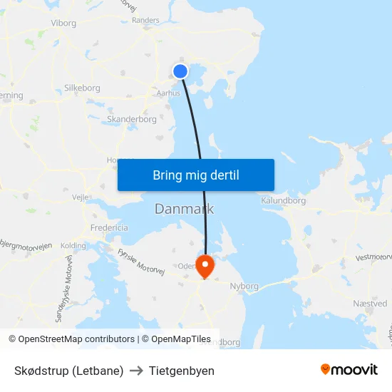 Skødstrup (Letbane) to Tietgenbyen map